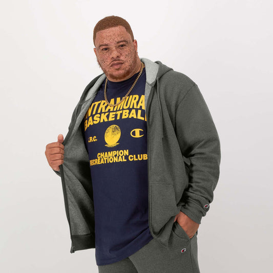Champion Powerblend Full-Zip Hoodie, C Logo - Big & Tall in Granite Heather