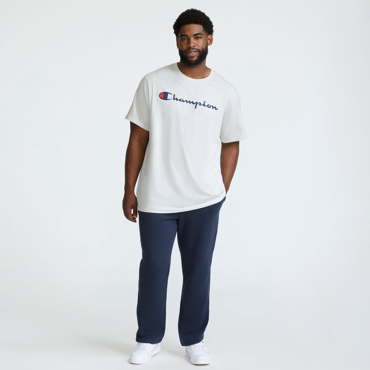 Champion Classic Graphic T-Shirt, Script Logo - Big & Tall in Platinum Silver Heather