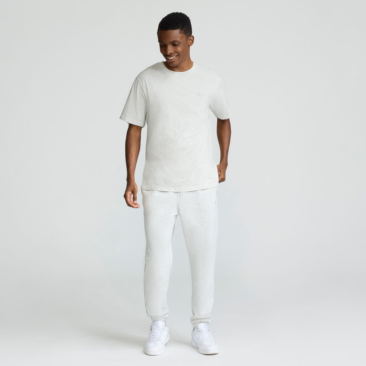 Champion Classic T-Shirt, C Logo in Platinum Silver Heather