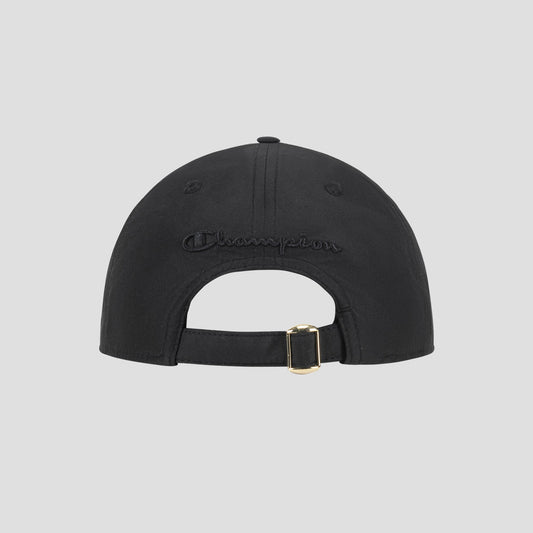 Lifestyle Sport Adjustable Baseball Cap by Champion, shown from the back with “Champion” embroidered above an adjustable strap and gold buckle for a customizable fit, displayed against a plain light gray background.