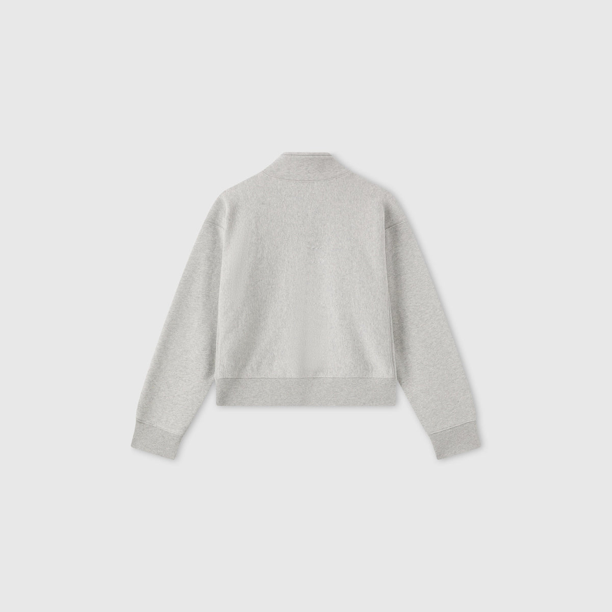 Back view of a light gray Women’s Knitted Half Zip Sweatshirt by Champion, featuring long sleeves with ribbed cuffs and hem, displayed against a plain white background.