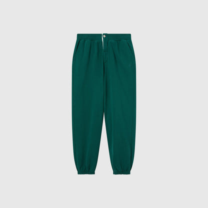 Men’s Knitted Elastic Cuff Pants by Champion, inspired by the Modern Ametora trousers, feature an elastic waistband, side pockets, elastic ankle cuffs, and a button closure. Shown on a plain light gray background.