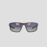 Champion Men's Polarized Rectangle Retainer Wrap - Medium sunglasses in dark gray are featured against a plain white background. The rectangular frames showcase gradient tinted, polarized lenses, with a discreet SUNGLASS RETAINER label on the left lens. With their simple, modern design, these sustainable sunglasses offer a stylish and practical choice.