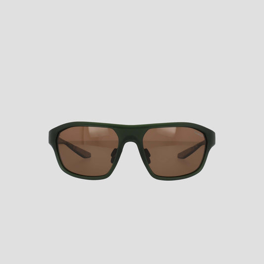 Men's Polarized Comfort Fit - Large sunglasses by Champion, featuring dark green TR90 frames and wide rectangular brown polarized lenses, shown from the front against a plain light gray background.