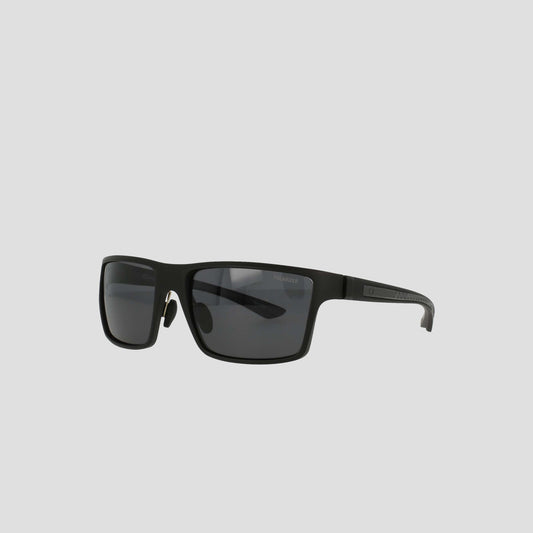 Men's Polarized Comfort Fit - Medium sunglasses by Champion, featuring a black rectangular design with dark polarized lenses and thick yet lightweight frames, displayed on a plain light gray background.