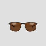 Men's Polarized Retainer Stainless ST-Shirtl Square sunglasses by Champion, featuring a thin black stainless steel rectangular frame and brown polarized lenses, displayed on a plain light background.