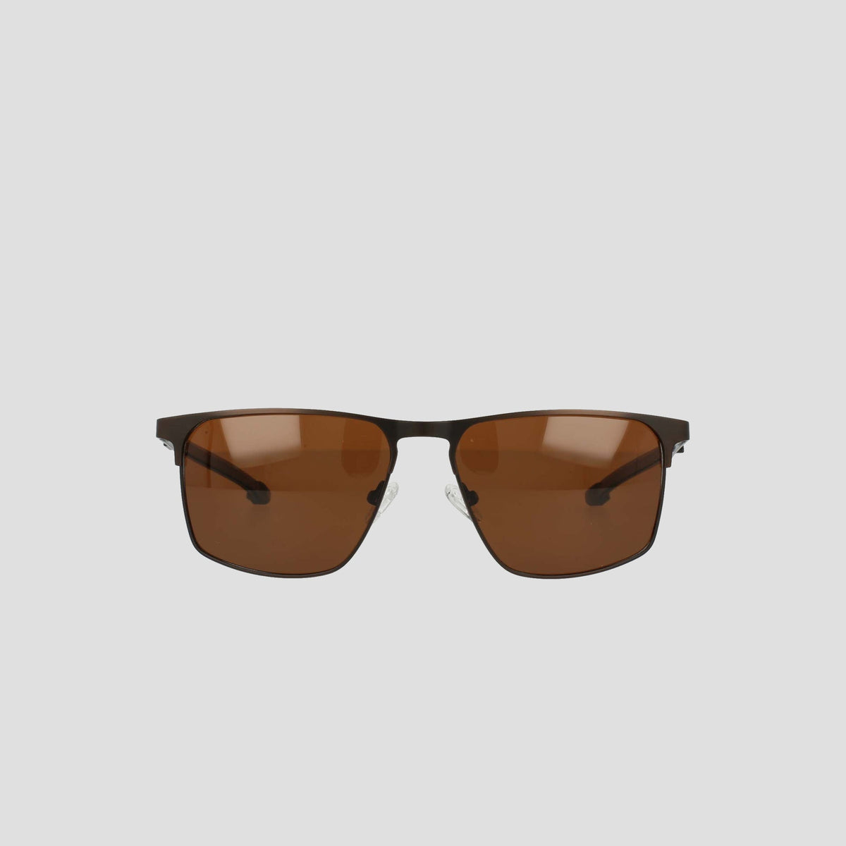 Men's Polarized Retainer Stainless ST-Shirtl Square sunglasses by Champion, featuring a thin black stainless steel rectangular frame and brown polarized lenses, displayed on a plain light background.
