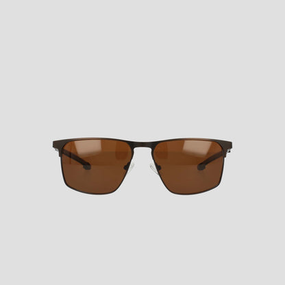 Men's Polarized Retainer Stainless ST-Shirtl Square sunglasses by Champion, featuring a thin black stainless steel rectangular frame and brown polarized lenses, displayed on a plain light background.