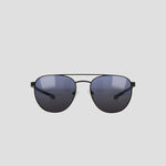 Men's Polarized Retainer Stainless ST-Shirtl Aviator sunglasses by Champion, featuring dark polarized lenses and an adjustable nose bridge, are displayed facing forward on a plain light gray background.