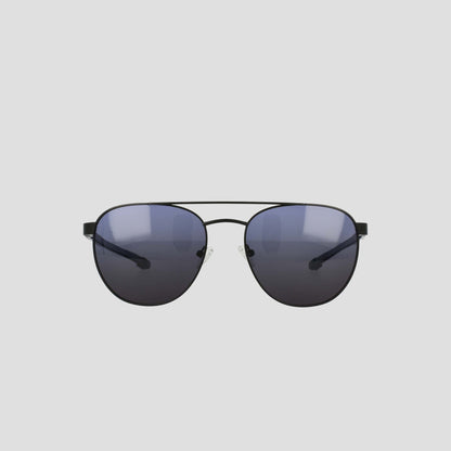 Men's Polarized Retainer Stainless ST-Shirtl Aviator sunglasses by Champion, featuring dark polarized lenses and an adjustable nose bridge, are displayed facing forward on a plain light gray background.