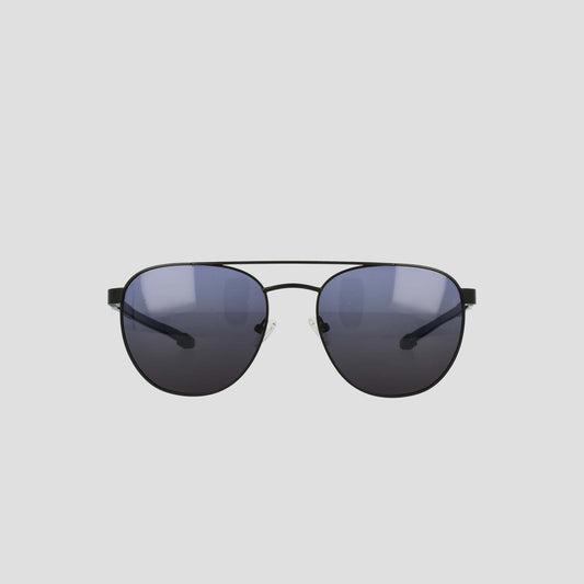 Men's Polarized Retainer Stainless ST-Shirtl Aviator sunglasses by Champion, featuring dark polarized lenses and an adjustable nose bridge, are displayed facing forward on a plain light gray background.