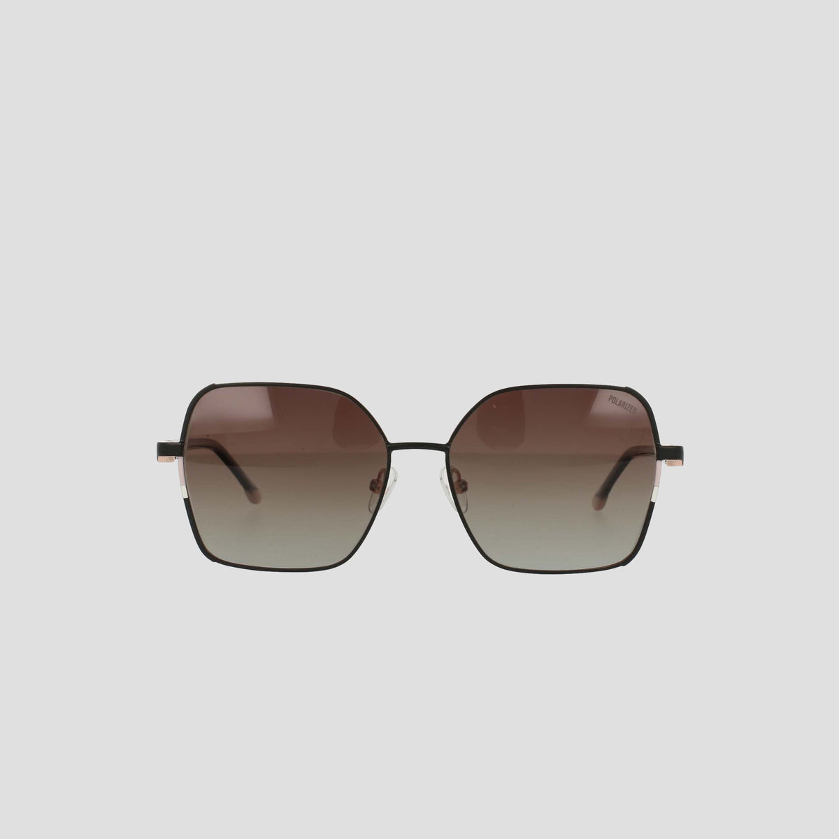 The Champion Women’s Polarized Boho Square sunglasses feature a thin black metal frame and brown gradient polarized lenses, displayed against a plain light gray background.