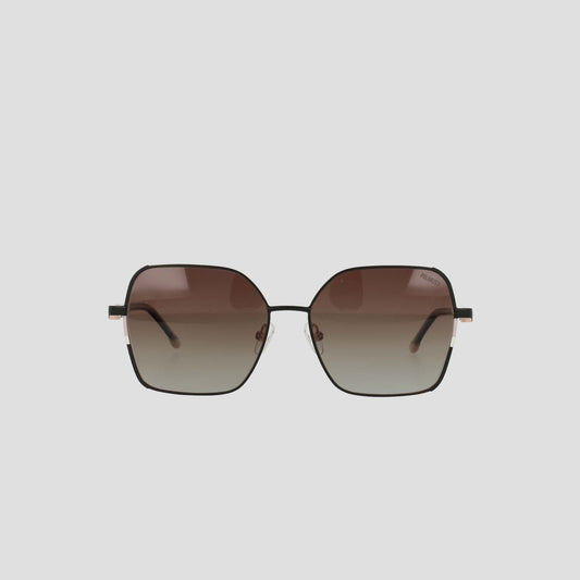 The Champion Women’s Polarized Boho Square sunglasses feature a thin black metal frame and brown gradient polarized lenses, displayed against a plain light gray background.