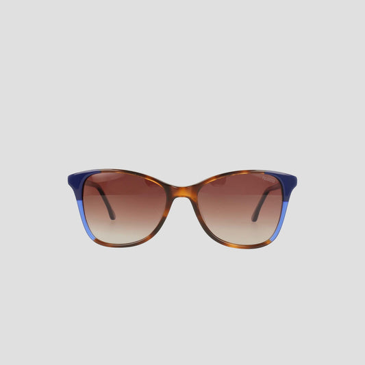 The Champion Women's Polarized Catty Square sunglasses feature a brown and blue gradient cat-eye frame with brown tinted polarized lenses, showcased against a plain light gray background.