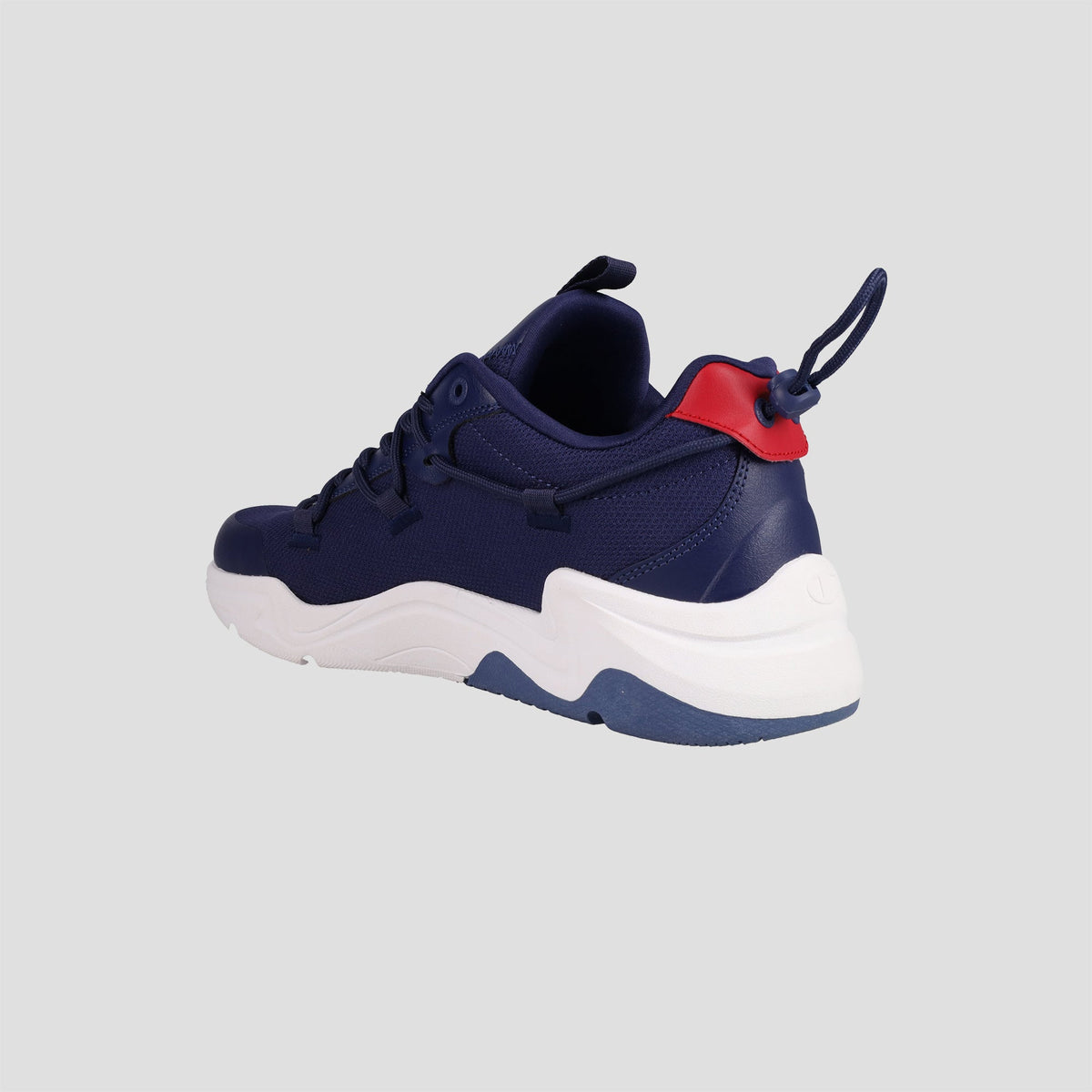 The Champion Men's Hyper C Pilot is a blue lifestyle sneaker featuring a durable mesh upper, white sole, red heel accent, and back pull tab, shown against a plain light gray background.