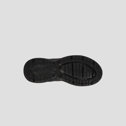 The Champion Men's Ch Twr 1 features a black athletic sole with textured tread and grooved EVA cushioning for comfort and traction. Ideal as a lifestyle trainer, it's shown from the bottom on a plain light gray background.