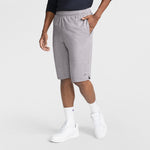 Gray 10″ Moisture Wicking, Sport Shorts by Champion, featuring a knee-length performance design with side pockets and a small logo on the lower left leg.
