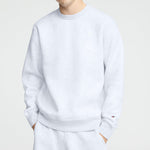 Champion Powerblend Crewneck Sweatshirt, C Logo in Platinum Silver Heather