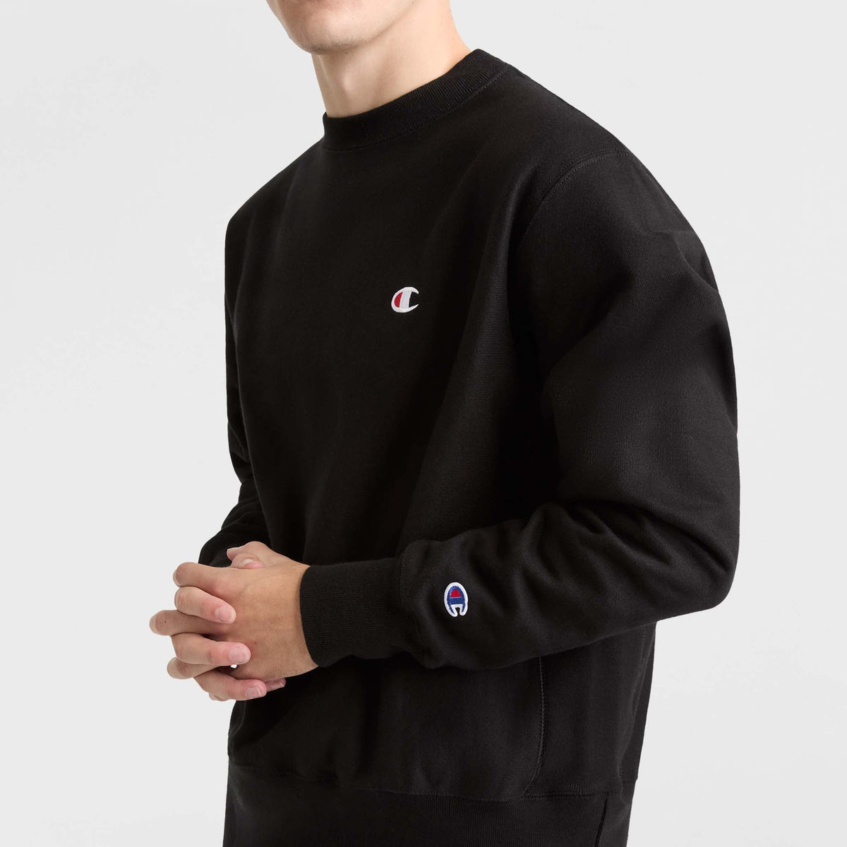 Champion Reverse Weave Crewneck Sweatshirt, C Logo (Reshop Test) in Black