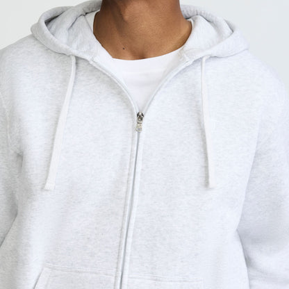 Champion Powerblend Full-Zip Hoodie, C Logo in Platinum Silver Heather