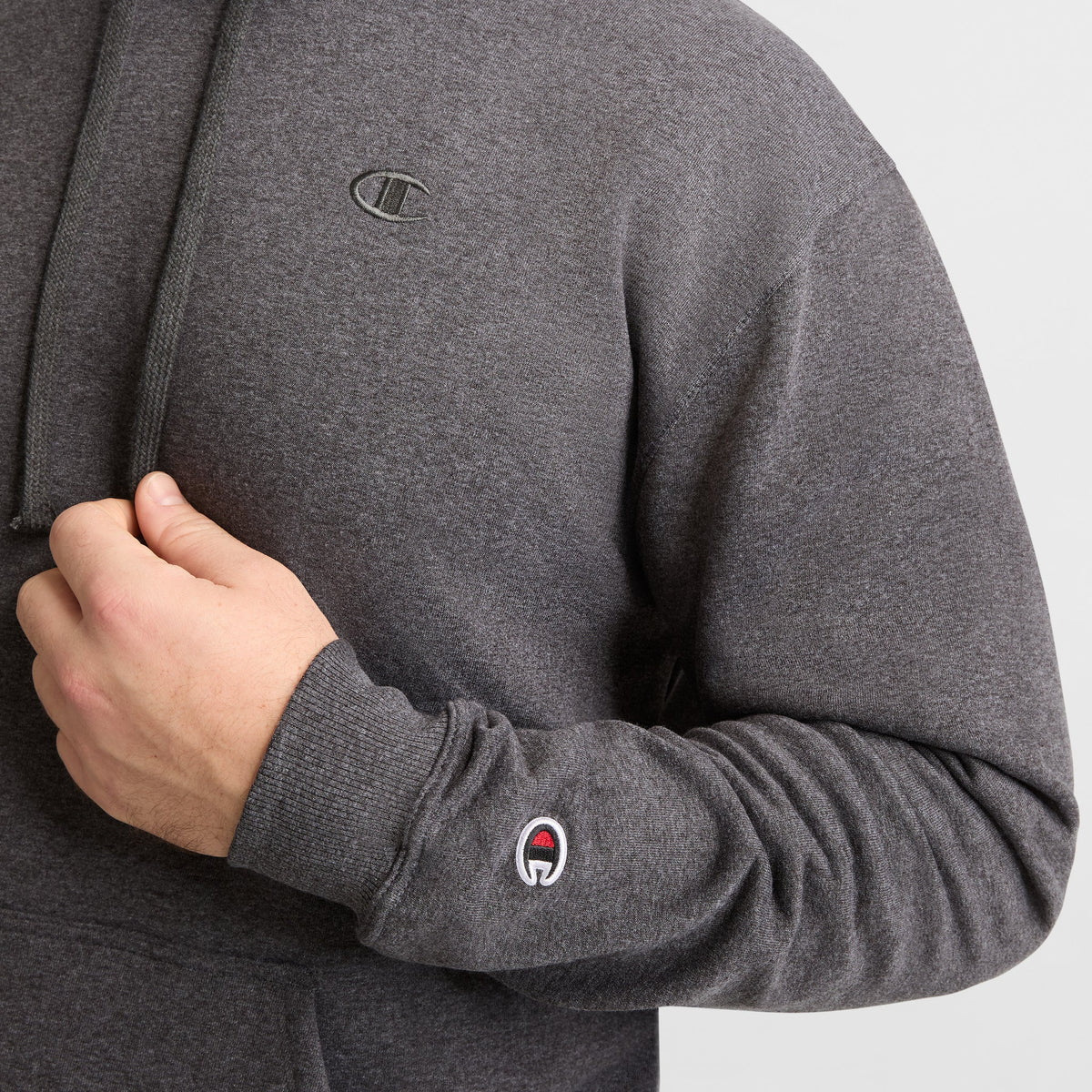 Champion Powerblend Hoodie, C Logo - Big & Tall in Granite Heather