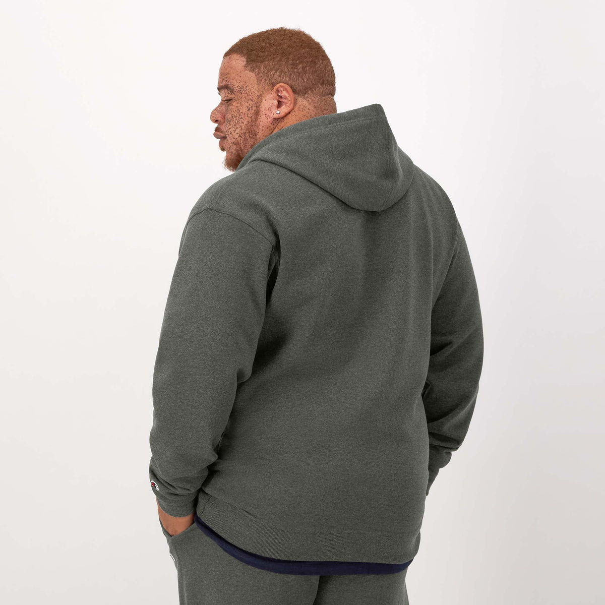Champion Powerblend Full-Zip Hoodie, C Logo - Big & Tall in Granite Heather