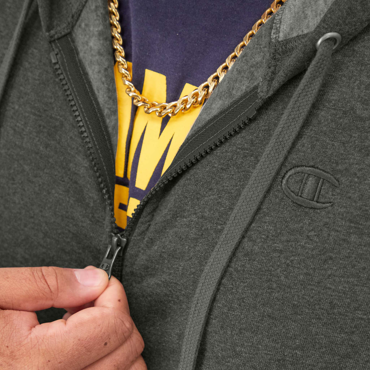 Champion Powerblend Full-Zip Hoodie, C Logo - Big & Tall in Granite Heather