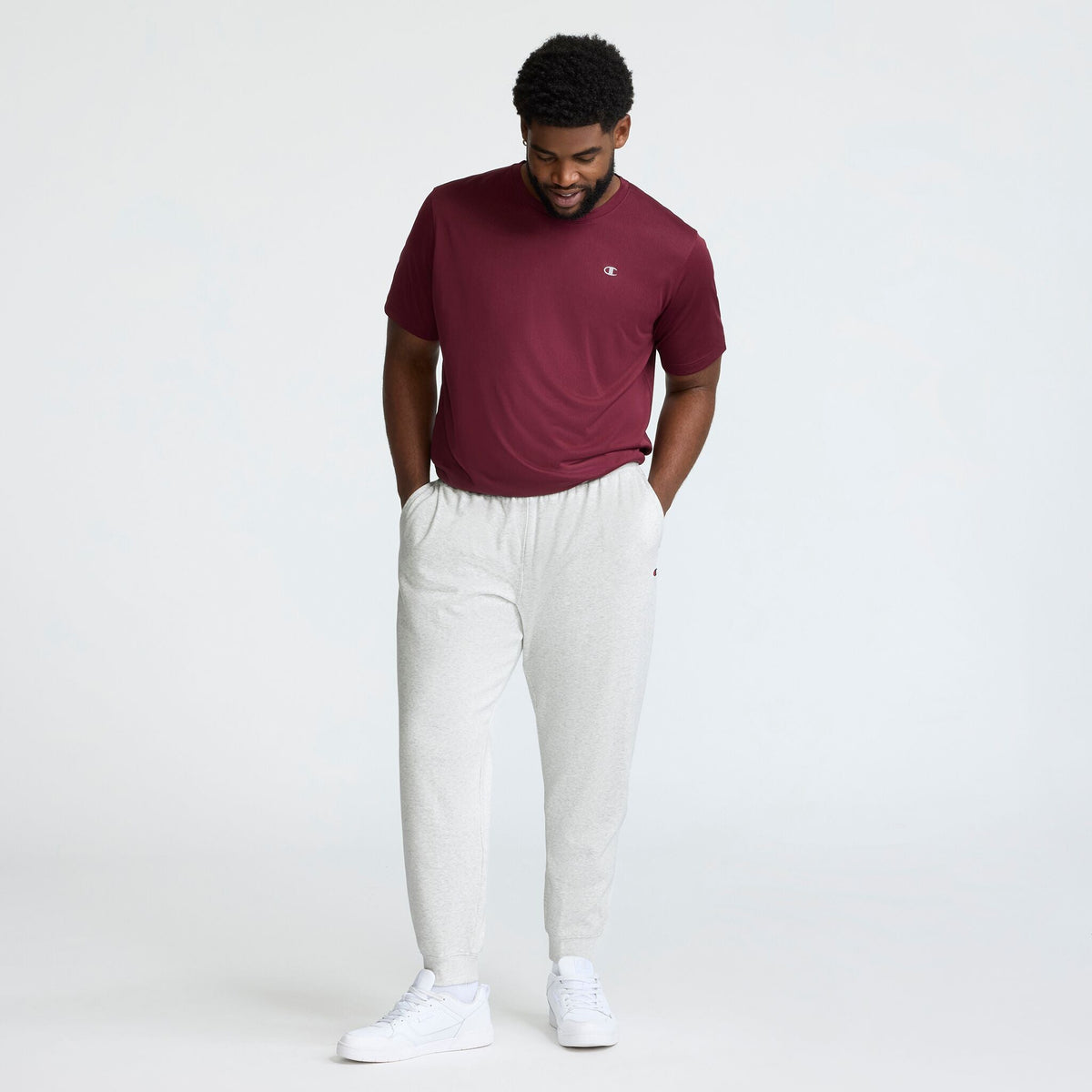 Champion Powerblend Joggers, C Logo - Big & Tall in Platinum Silver Heather