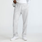 Champion Powerblend Sweatpants, Open Hem, C Logo in Platinum Silver Heather