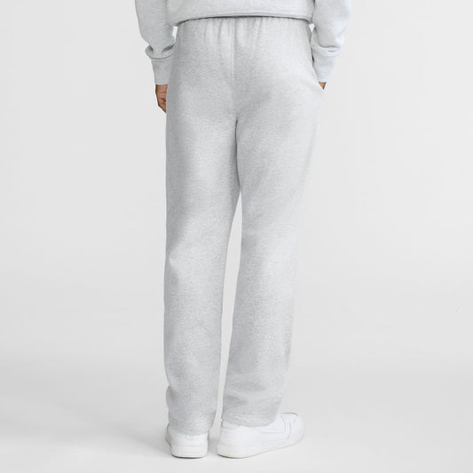 Champion Powerblend Sweatpants, Open Hem, C Logo in Platinum Silver Heather