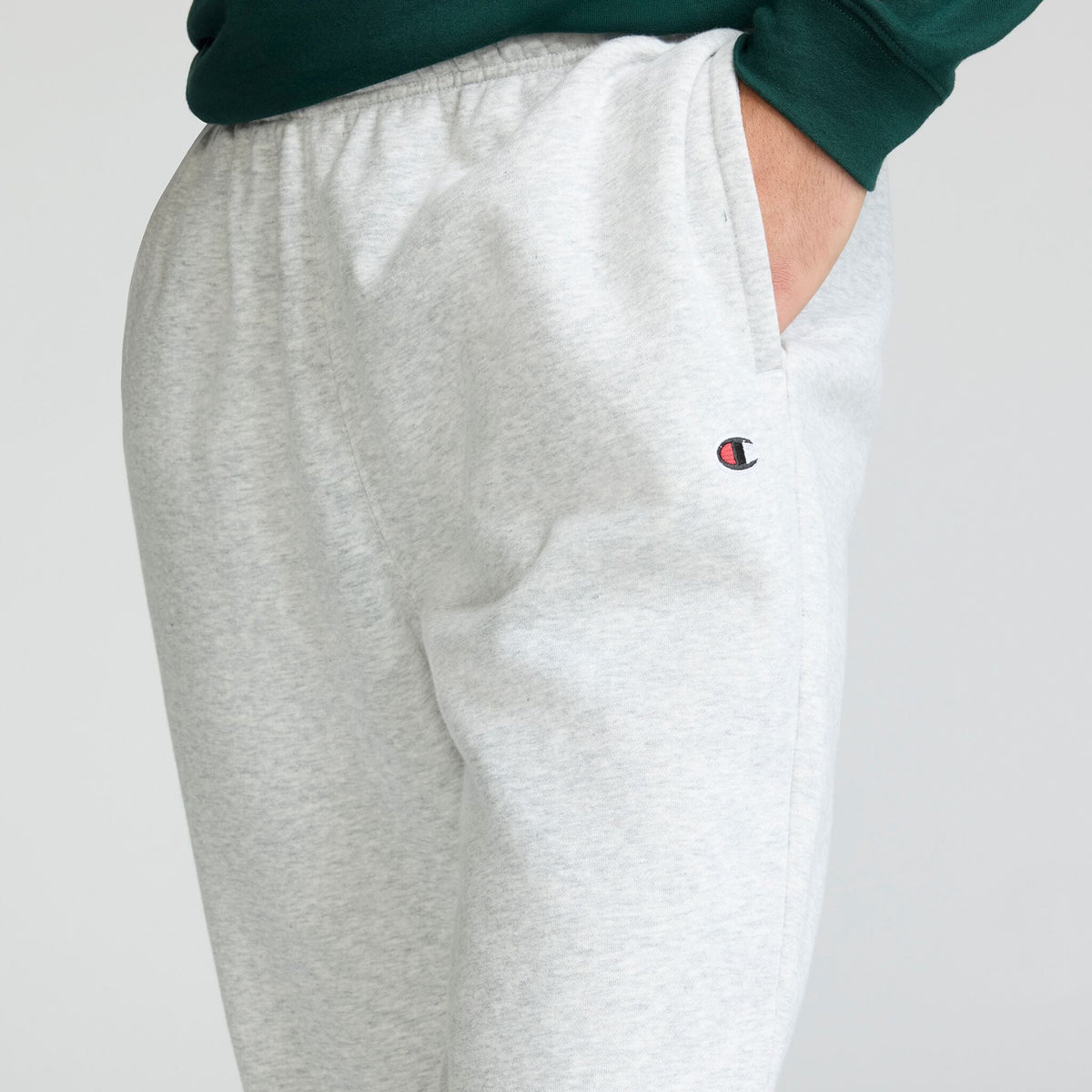 Champion Powerblend Joggers, Script Logo in Platinum Silver Heather