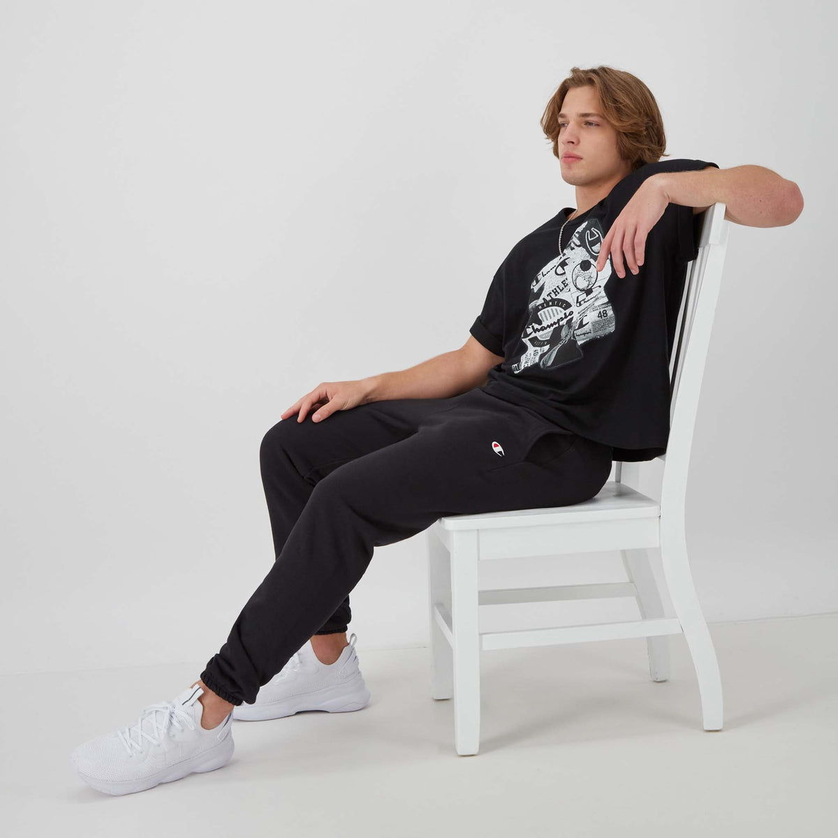 Champion Reverse Weave Sweatpant, C Logo (Reshop Test) in Black