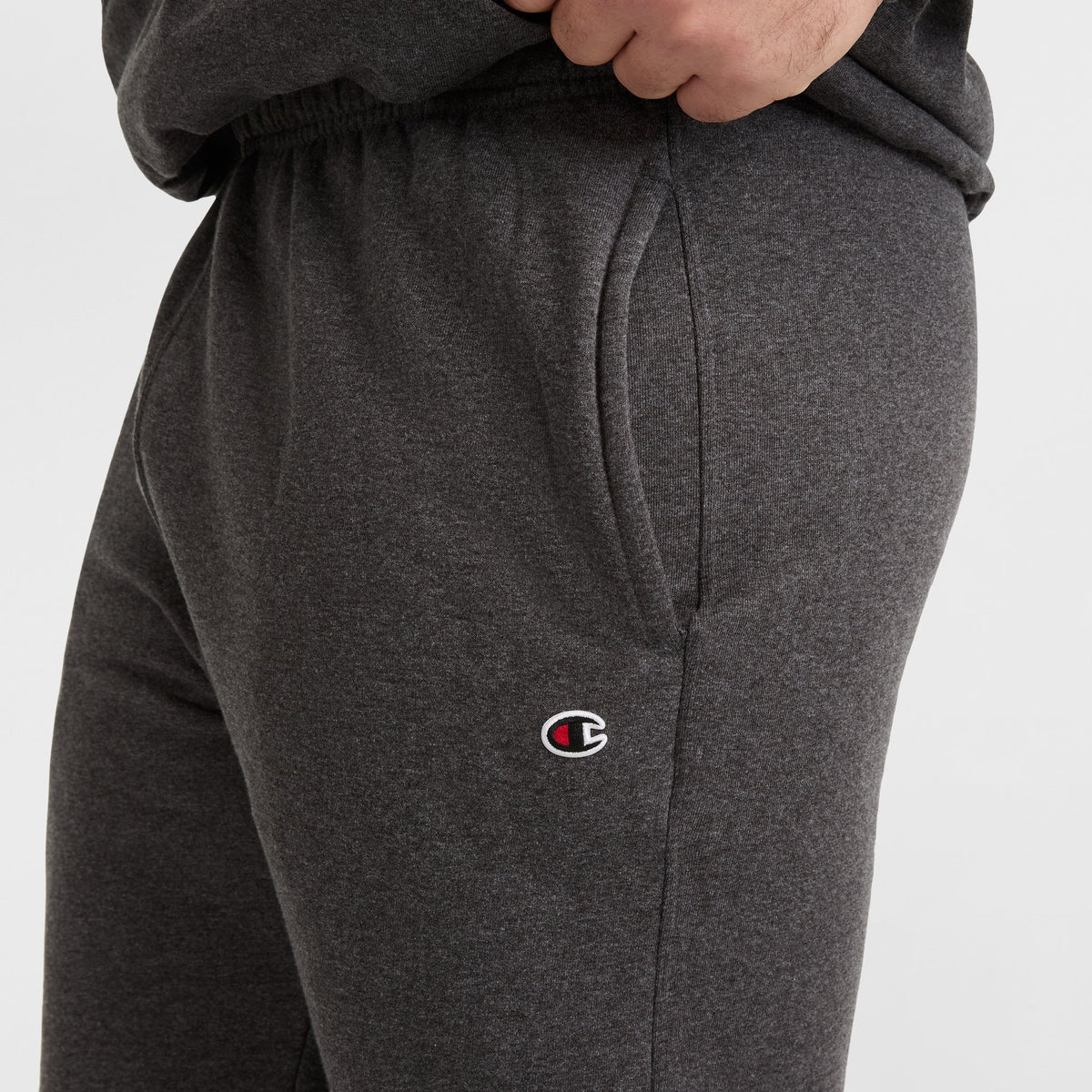 Champion Powerblend Sweatpants, Open Hem, C Logo - Big & Tall in Granite Heather