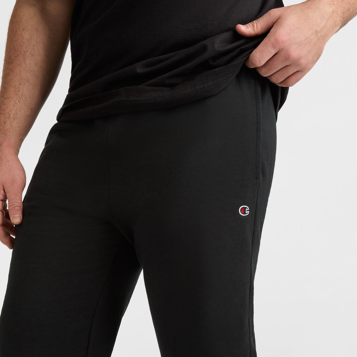 Champion Powerblend Sweatpants, Open Hem, C Logo - Big & Tall in Black