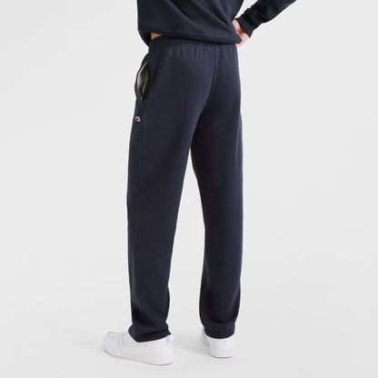 Champion Powerblend Sweatpants, Open Hem, C Logo in Navy