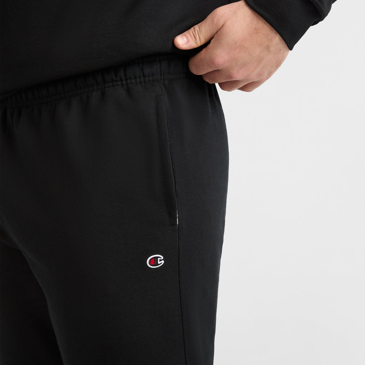 Champion Powerblend Sweatpants, Cinched Hem, C Logo - Big & Tall in Black