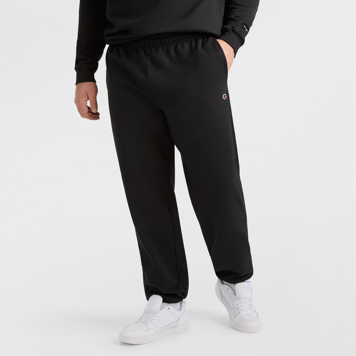 Champion Powerblend Sweatpants, Cinched Hem, C Logo - Big & Tall in Black