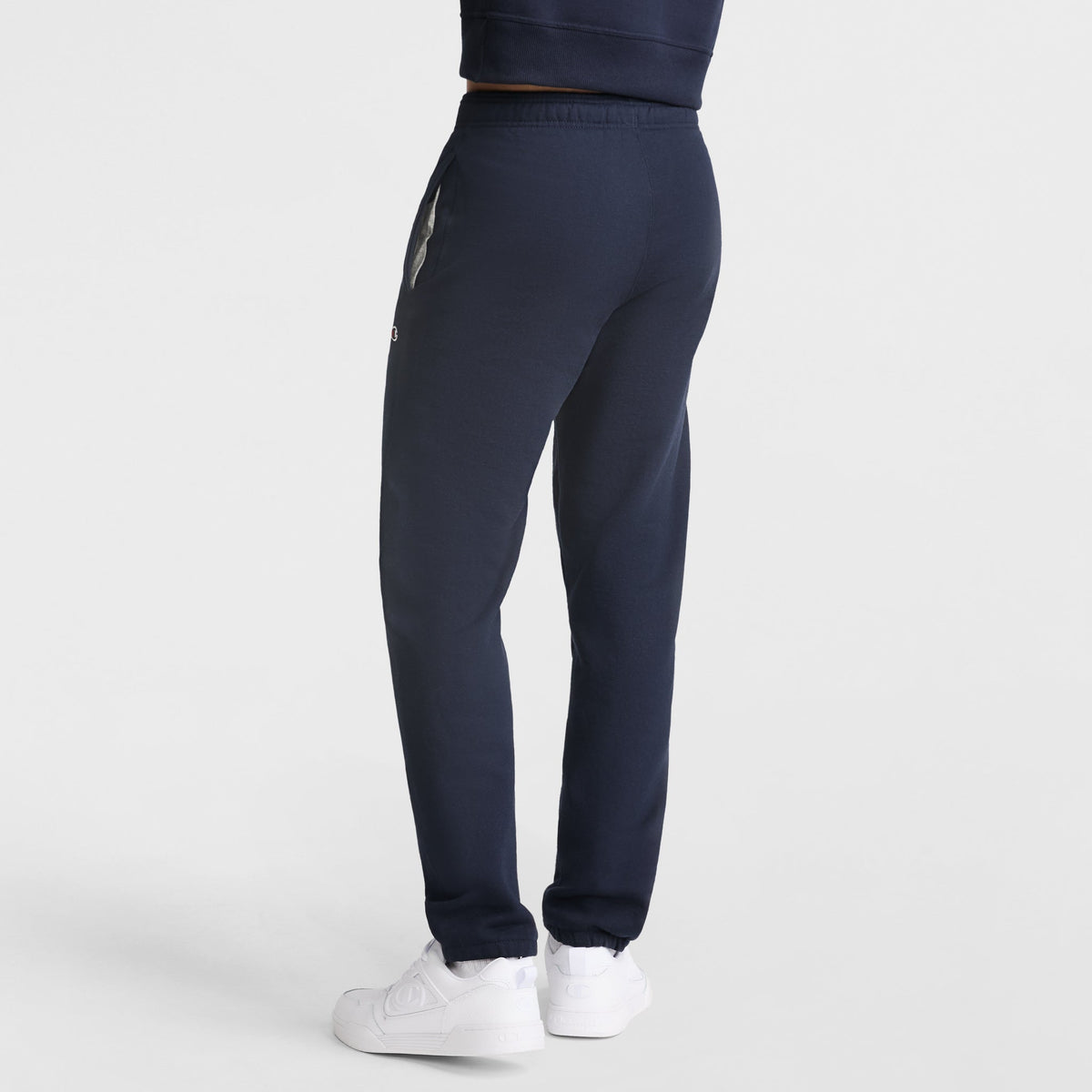 Champion Powerblend Sweatpants, Relaxed Hem, C Logo in Navy
