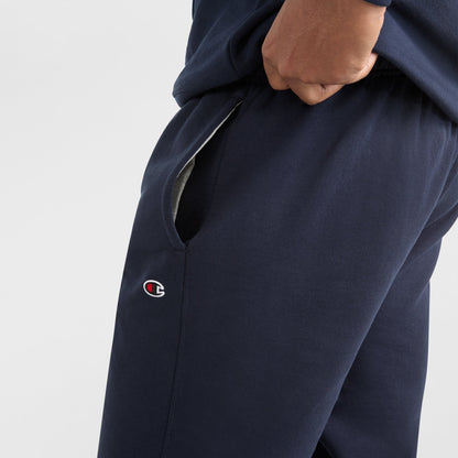 Champion Powerblend Sweatpants, Relaxed Hem, C Logo in Navy