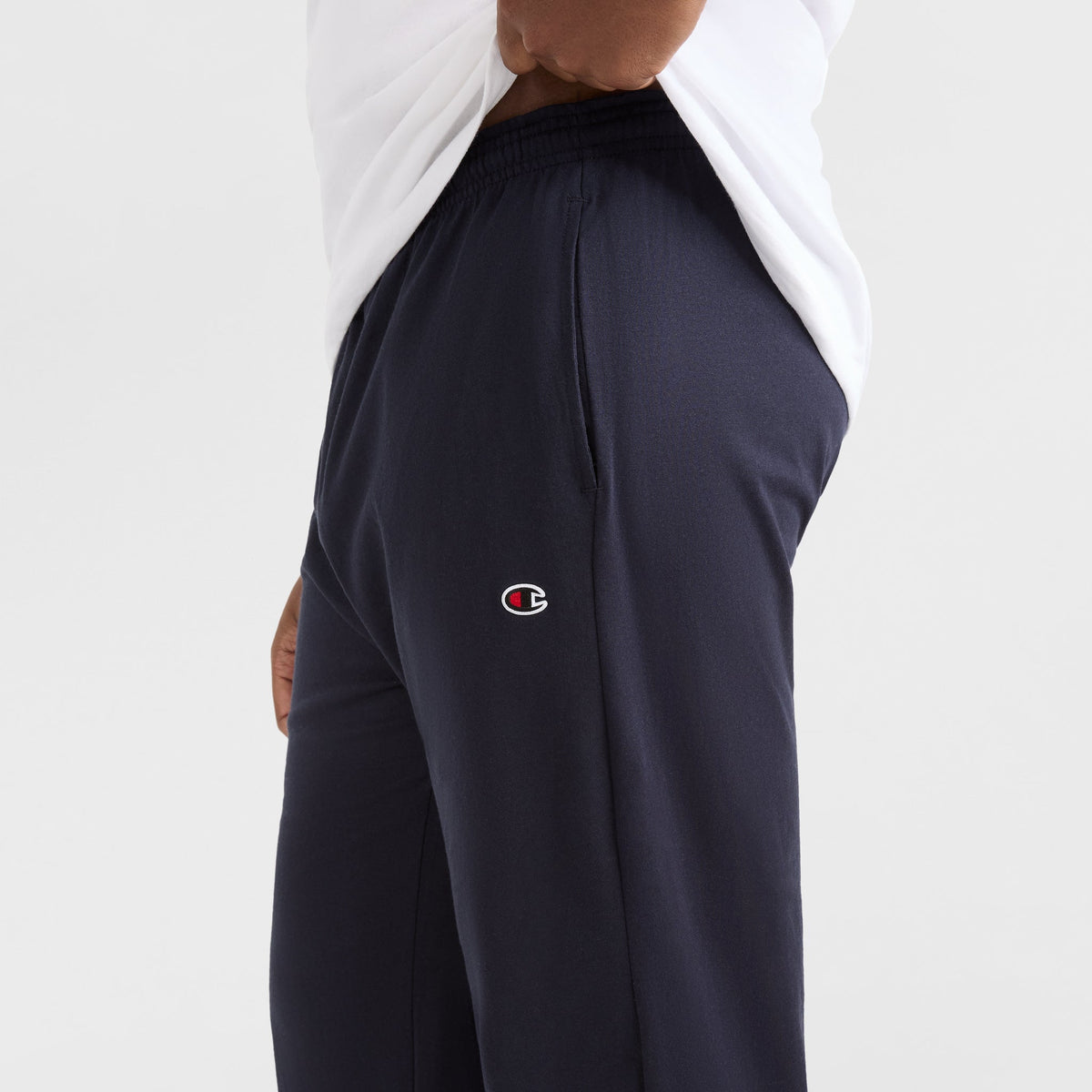 Champion Lightweight Lounge Pants, Open Hem, C Logo - Big & Tall in Navy