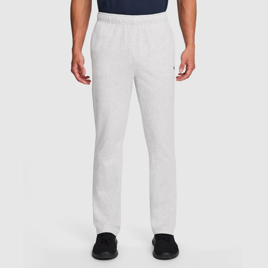 Champion Lightweight Lounge Pants, Open Hem, C Logo in Platinum Silver Heather