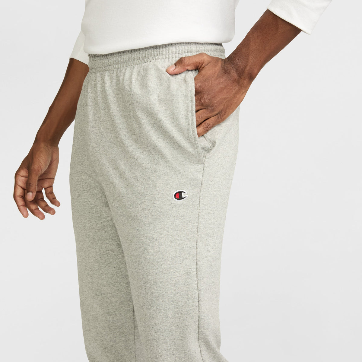 Champion Lightweight Lounge Pants, Open Hem, C Logo in New Manhattan Mist Heather