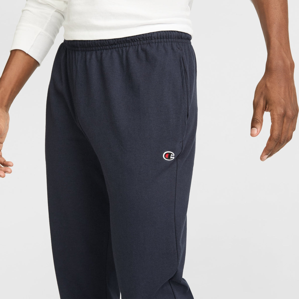 Champion Lightweight Lounge Pants, Open Hem, C Logo in Navy
