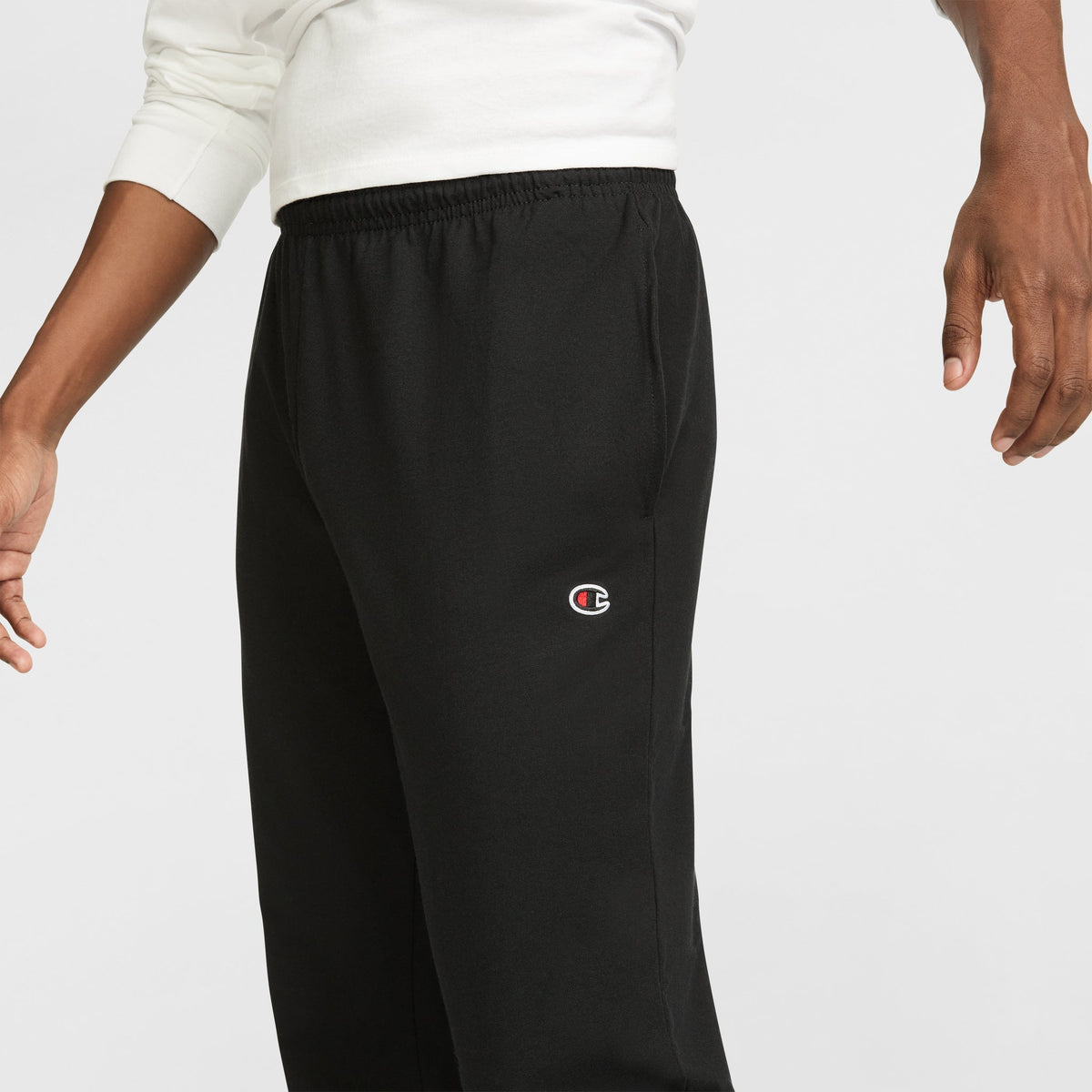 Champion Lightweight Lounge Pants, Open Hem, C Logo in Black