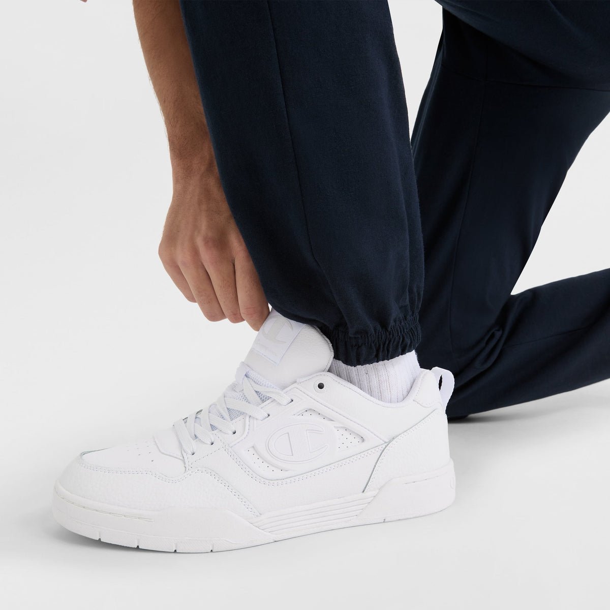 Champion Lightweight Lounge Pants, Cinched Hem, C Logo in Navy