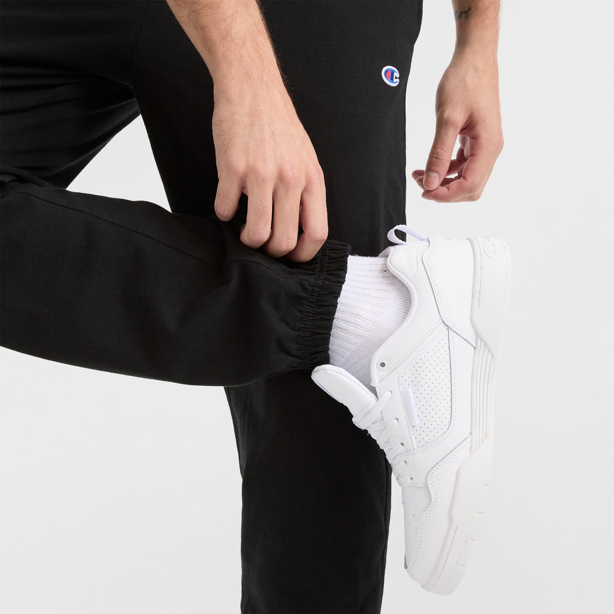 Champion Lightweight Lounge Pants, Cinched Hem, C Logo in Black