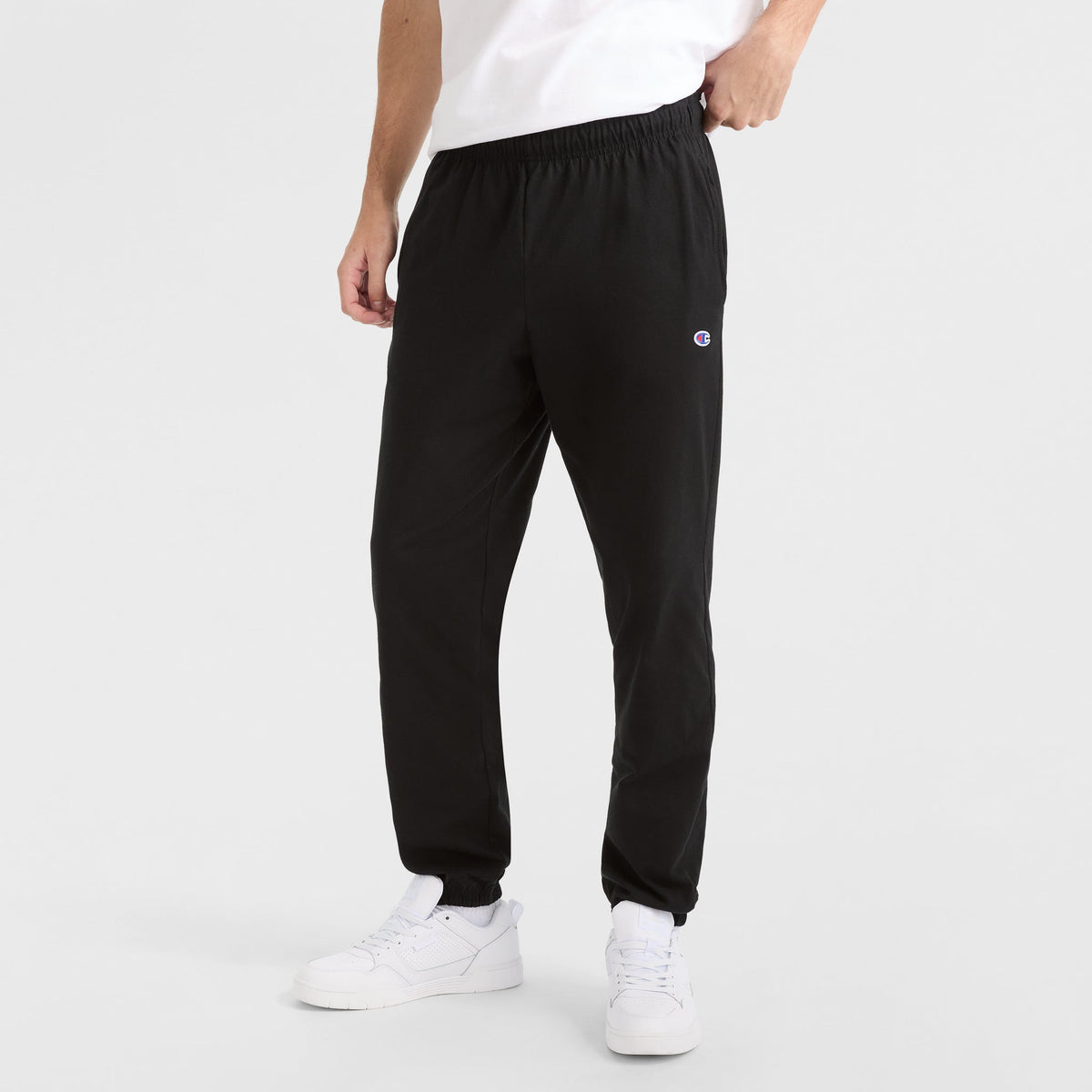 Champion Lightweight Lounge Pants, Cinched Hem, C Logo in Black
