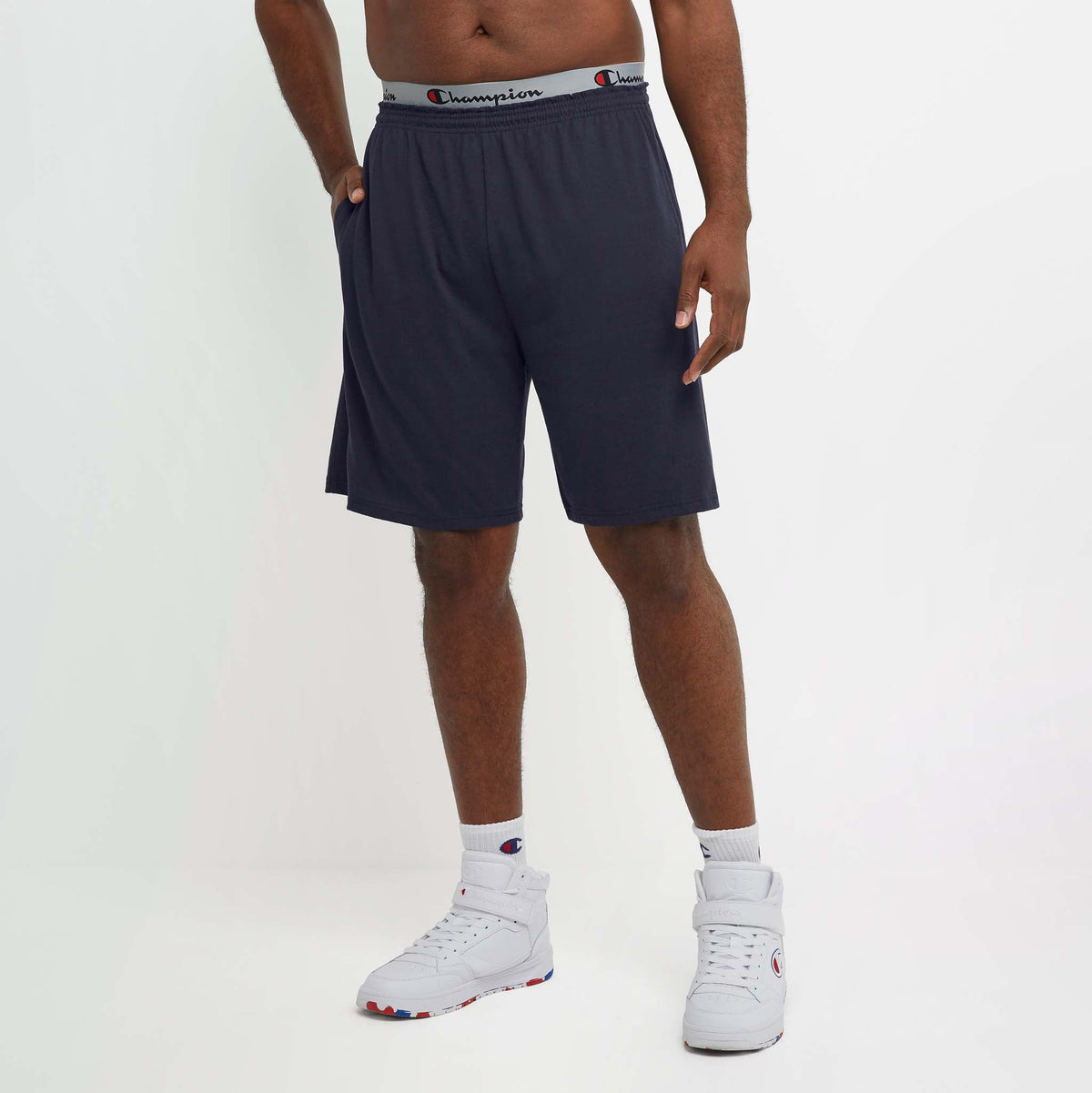 Champion Lightweight Lounge Shorts, C Patch Logo - Big & Tall in Navy