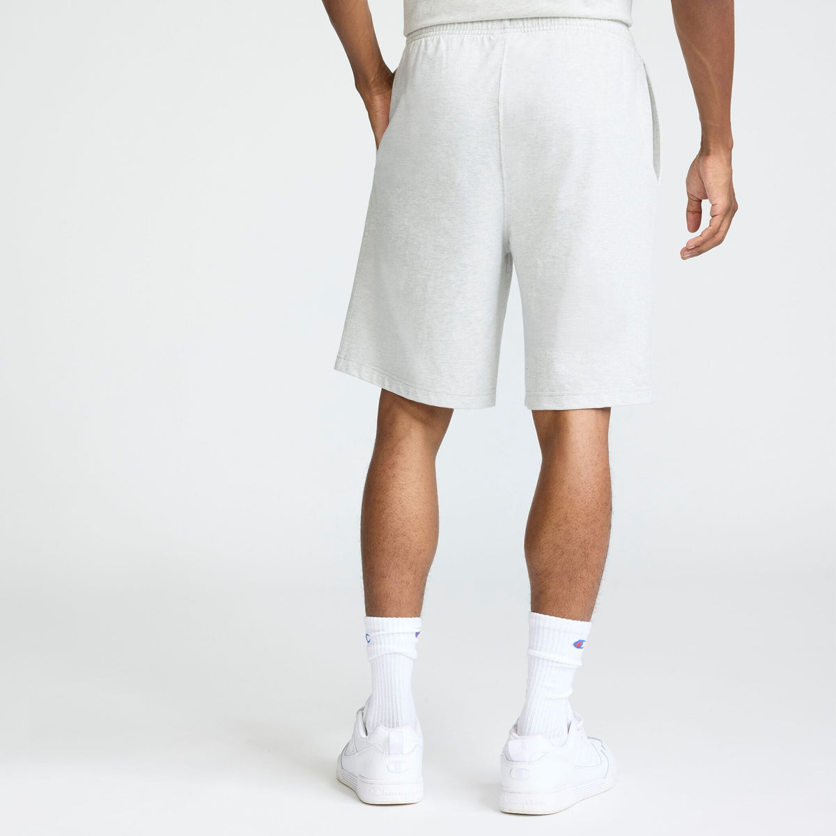 Champion 9" Lightweight Lounge Shorts, C Patch Logo in Platinum Silver Heather
