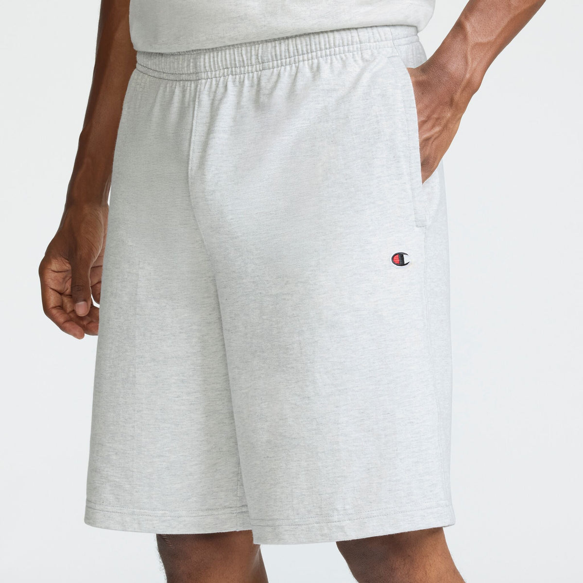 Champion 9" Lightweight Lounge Shorts, C Patch Logo in Platinum Silver Heather